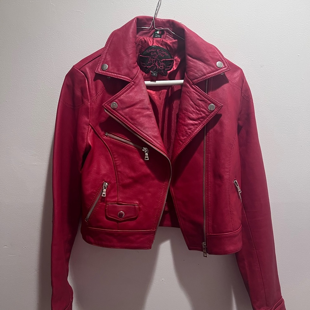Red Knoles & Carter Genuine Leather Biker Jacket
